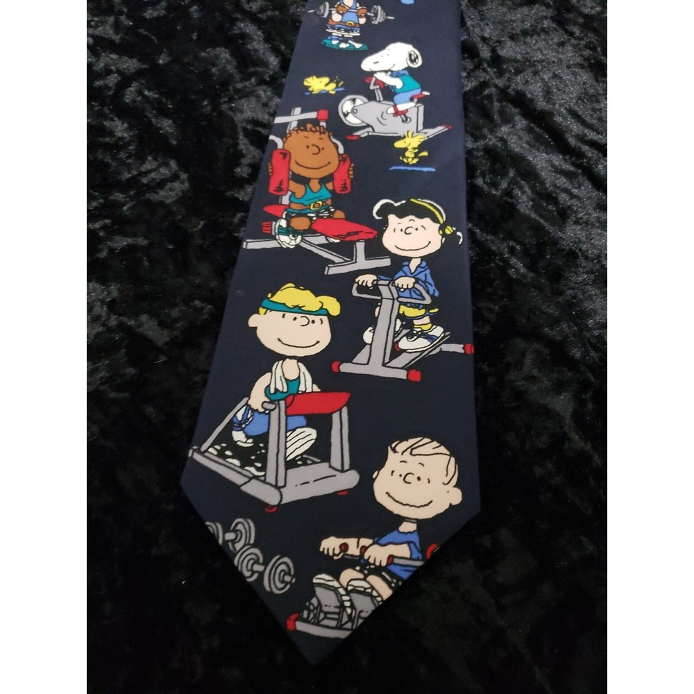 Peanuts No Pain No Gain Novelty Neck Tie Mens Black Weights Workout Exercise